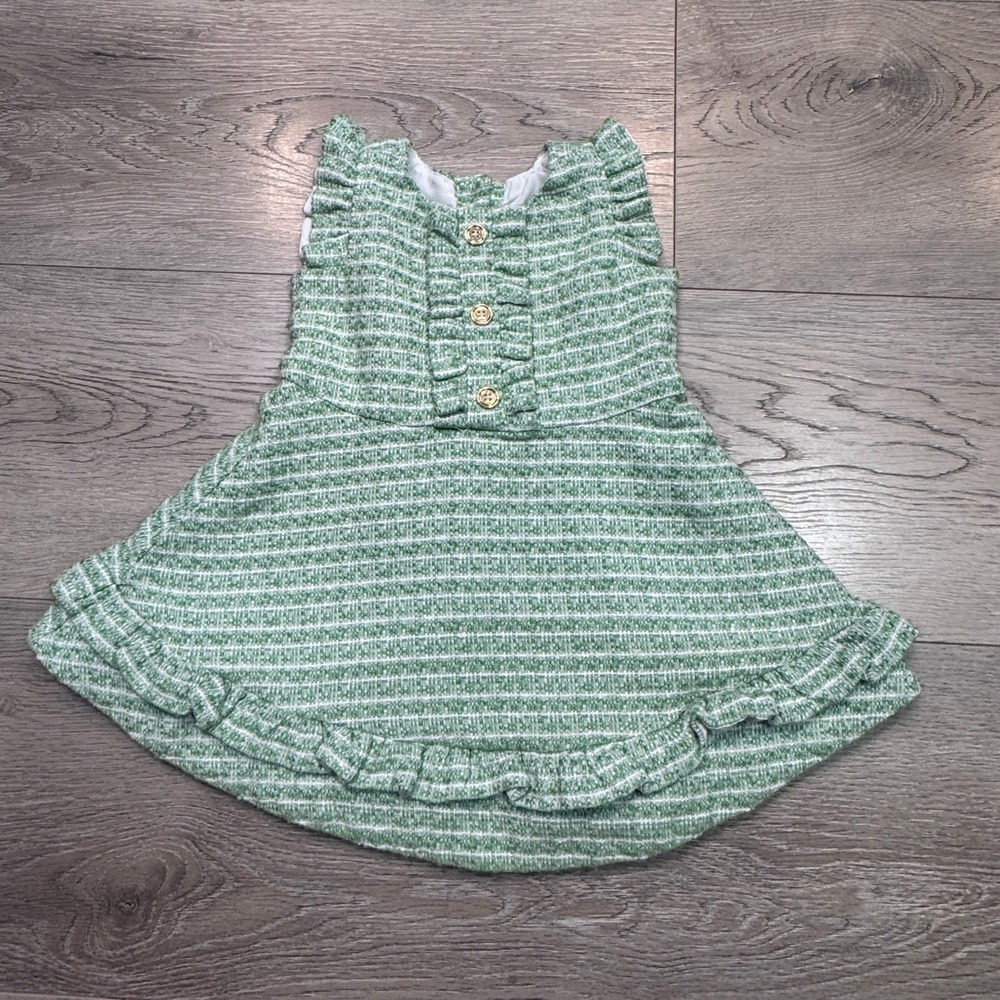 Janie and Jack Girls Green Boucle Striped Ruffle Dress Tweed 12-18 Months